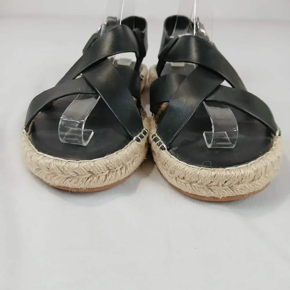 Marc Fisher Tallia Sandals Womens 8.5 Black Leather Espadrille Flats